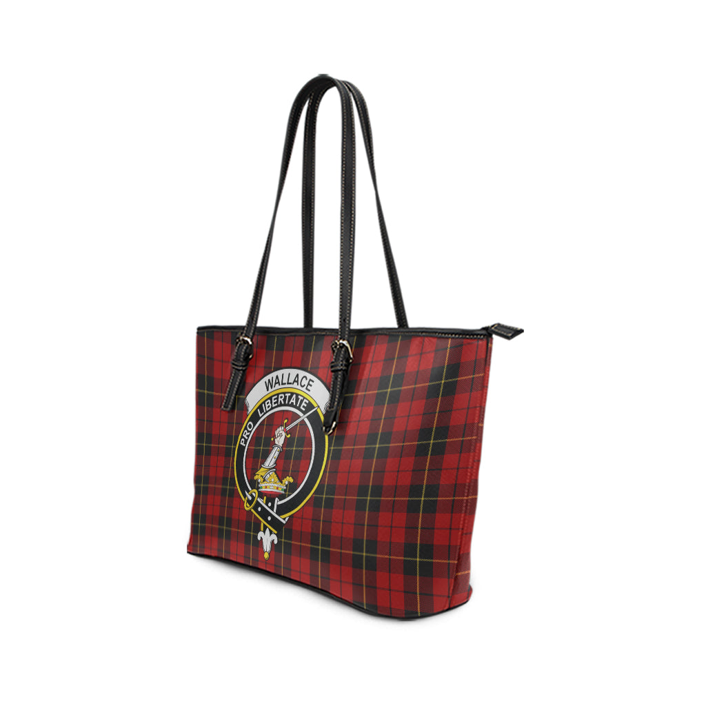 Wallace Tartan Leather Tote Bag with Family Crest - Tartan Vibes Clothing