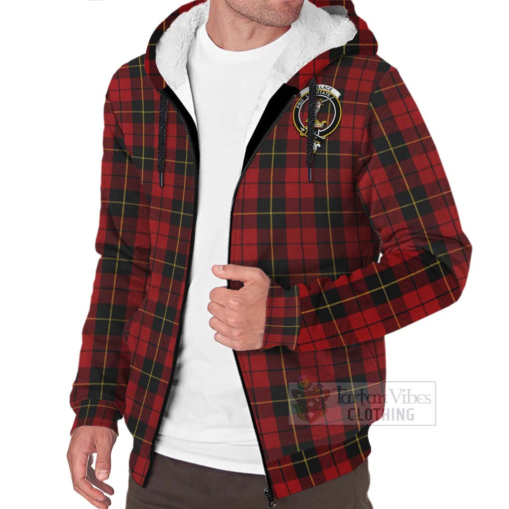 Tartan Vibes Clothing Wallace Tartan Sherpa Hoodie with Family Crest Celtic Skull Style