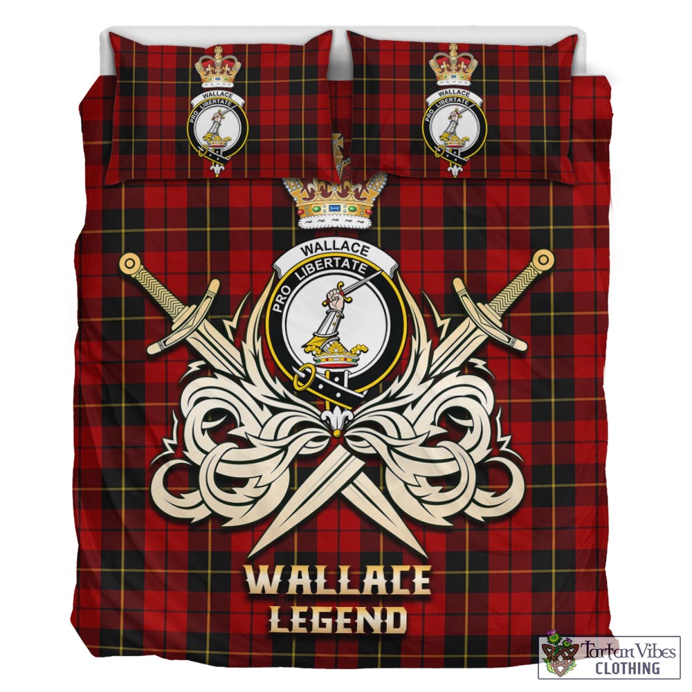 Tartan Vibes Clothing Wallace Tartan Bedding Set with Clan Crest and the Golden Sword of Courageous Legacy