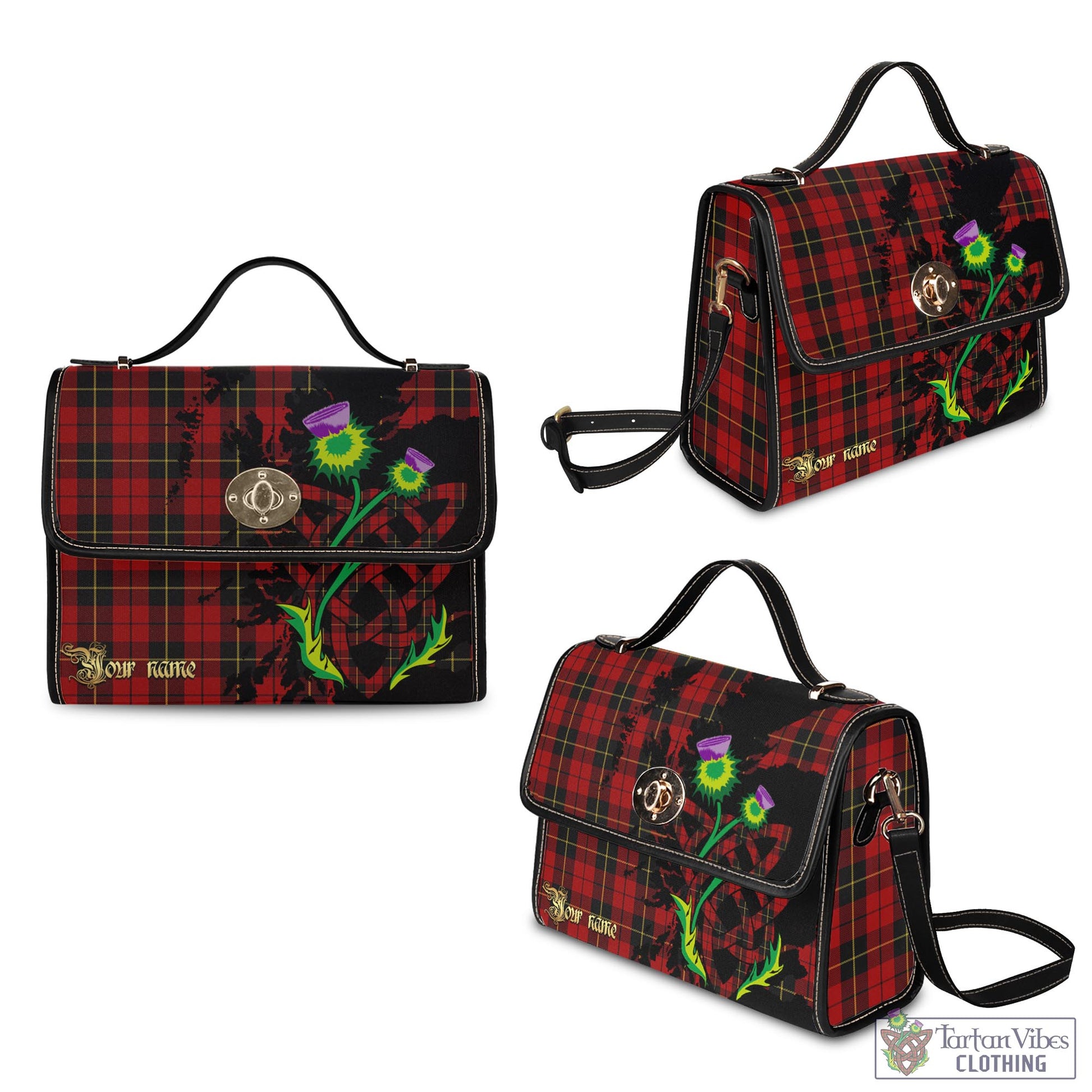 Tartan Vibes Clothing Wallace Tartan Waterproof Canvas Bag with Scotland Map and Thistle Celtic Accents