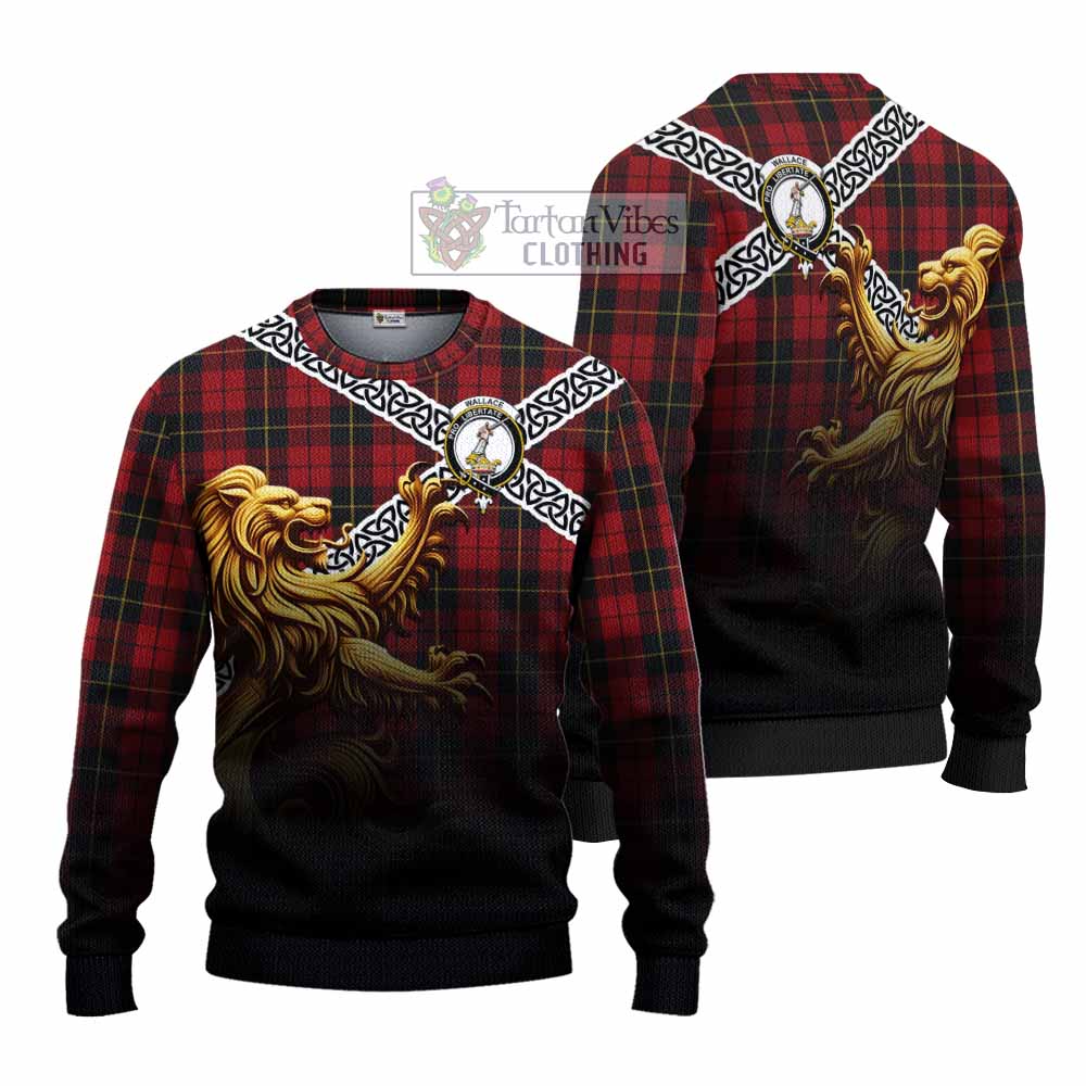 Wallace Crest Tartan Knitted Sweater with Golden Lion Emblem Celtic Style - Tartan Vibes Clothing
