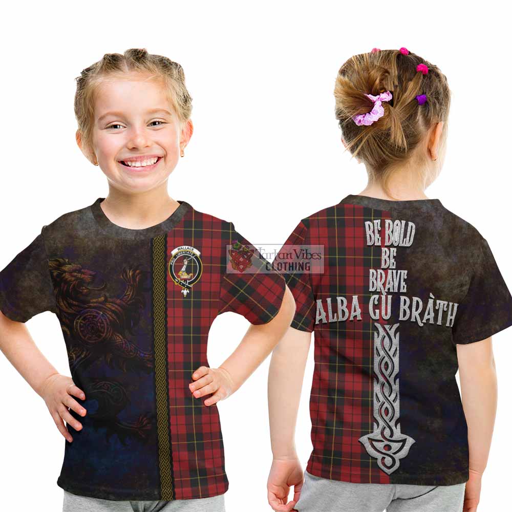 Wallace Tartan Family Crest Kid T-Shirt Alba Gu Brath Be Brave Lion Ancient Style - Tartan Vibes Clothing