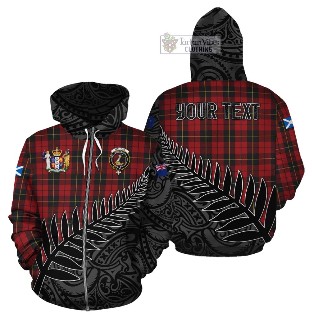 Tartan Vibes Clothing Wallace Crest Tartan Cotton Hoodie with New Zealand Silver Fern Half Style