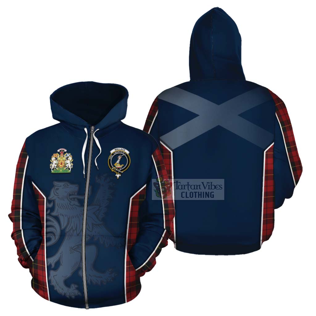 Tartan Vibes Clothing Wallace Tartan Cotton Hoodie with Family Crest and Lion Rampant Vibes Sport Style