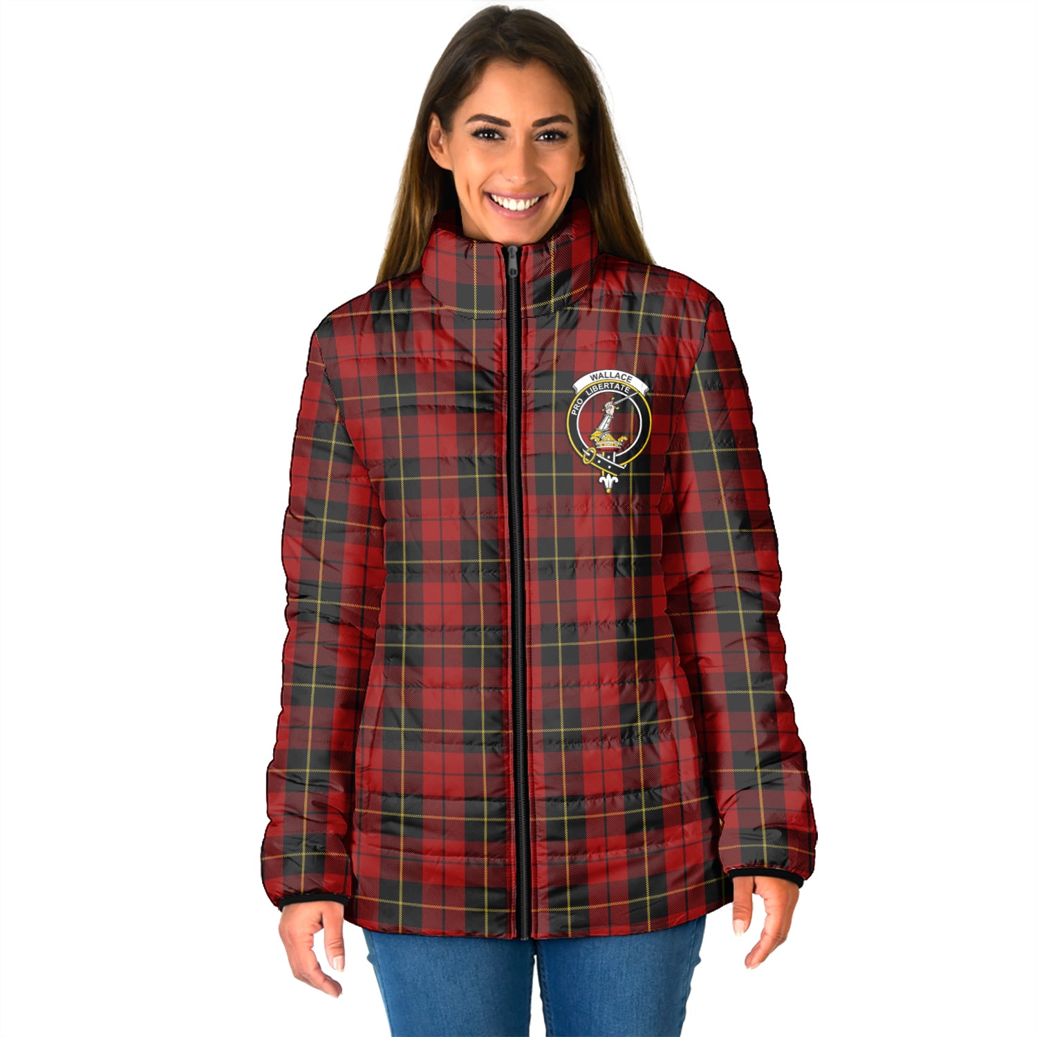 Wallace Tartan Padded Jacket with Family Crest - Tartan Vibes Clothing