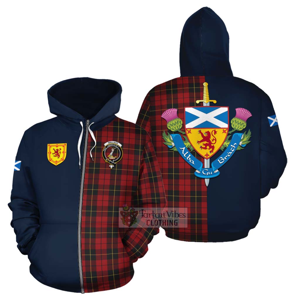 Tartan Vibes Clothing Wallace Tartan Cotton Hoodie Alba with Scottish Lion Royal Arm Half Style