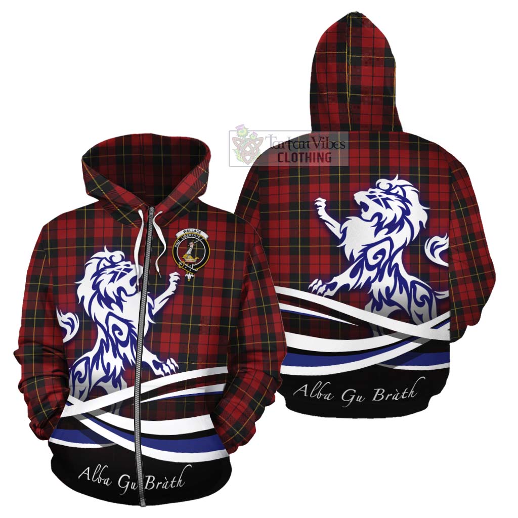 Tartan Vibes Clothing Wallace Tartan Cotton Hoodie with Alba Gu Brath Regal Lion Emblem