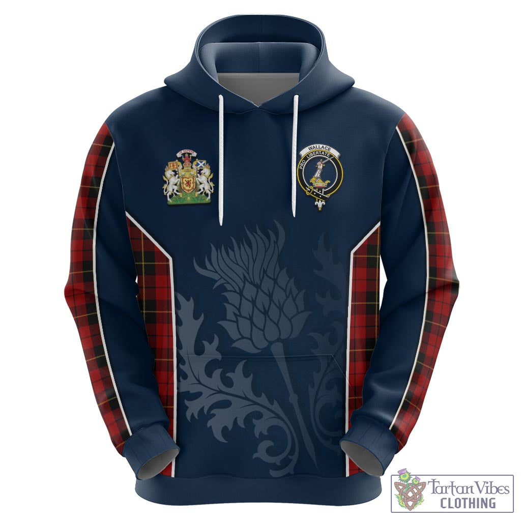 Tartan Vibes Clothing Wallace Tartan Hoodie with Family Crest and Scottish Thistle Vibes Sport Style