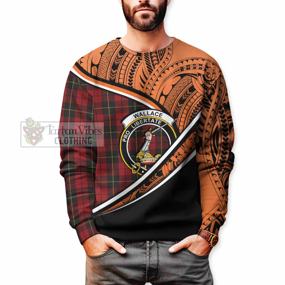 Tartan Vibes Clothing Wallace Crest Tartan Sweatshirt with Maori Tattoo Style - Orange Version