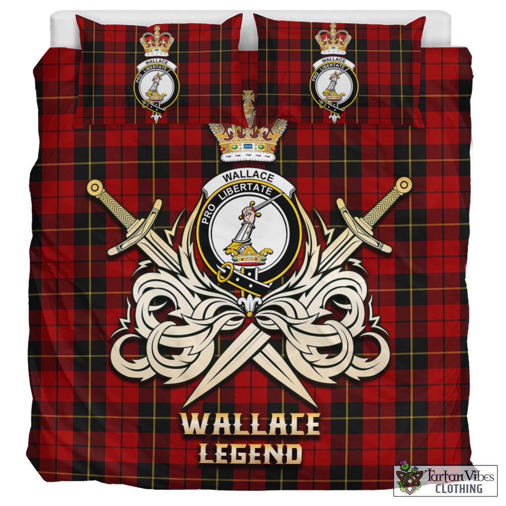 Tartan Vibes Clothing Wallace Tartan Bedding Set with Clan Crest and the Golden Sword of Courageous Legacy