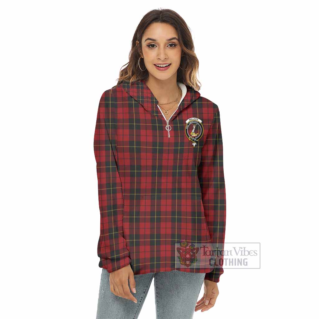 Wallace Tartan Women's Borg Fleece Hoodie with Half Zip with Family Crest - Tartan Vibes Clothing