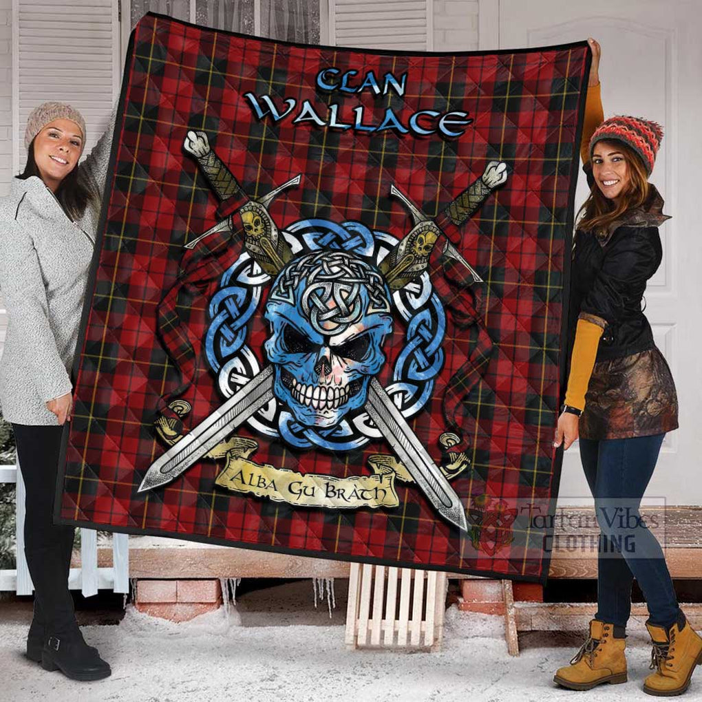 Tartan Vibes Clothing Wallace Tartan Quilt with Celtic Skull Alba Gu Brath Style