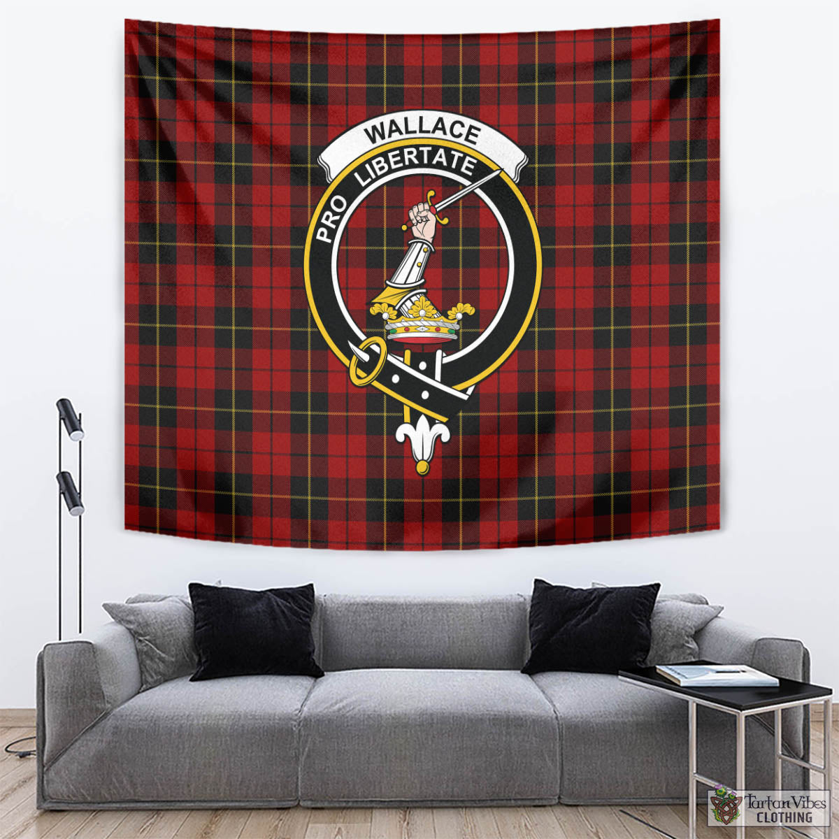 Tartan Vibes Clothing Wallace Tartan Tapestry Wall Hanging and Home Decor for Room with Family Crest