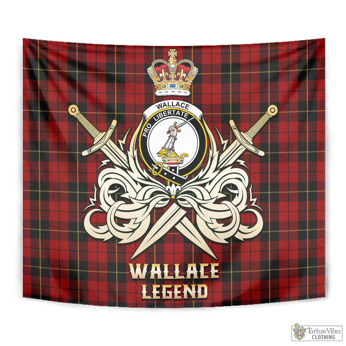 Tartan Vibes Clothing Wallace Tartan Tapestry with Clan Crest and the Golden Sword of Courageous Legacy