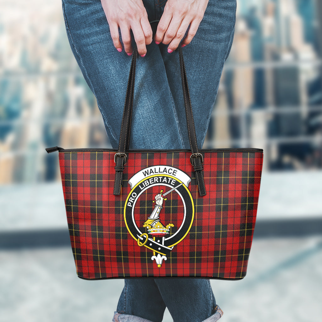 Wallace Tartan Leather Tote Bag with Family Crest - Tartan Vibes Clothing