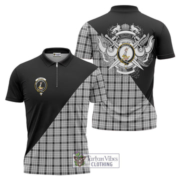 Wallace Dress Tartan Zipper Polo Shirt with Family Crest and Military Logo Style