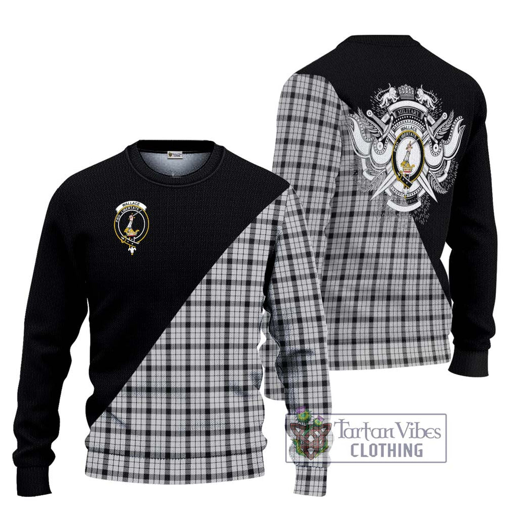 Wallace Dress Tartan Knitted Sweater with Family Crest and Military Logo Style Unisex - Tartanvibesclothing Shop