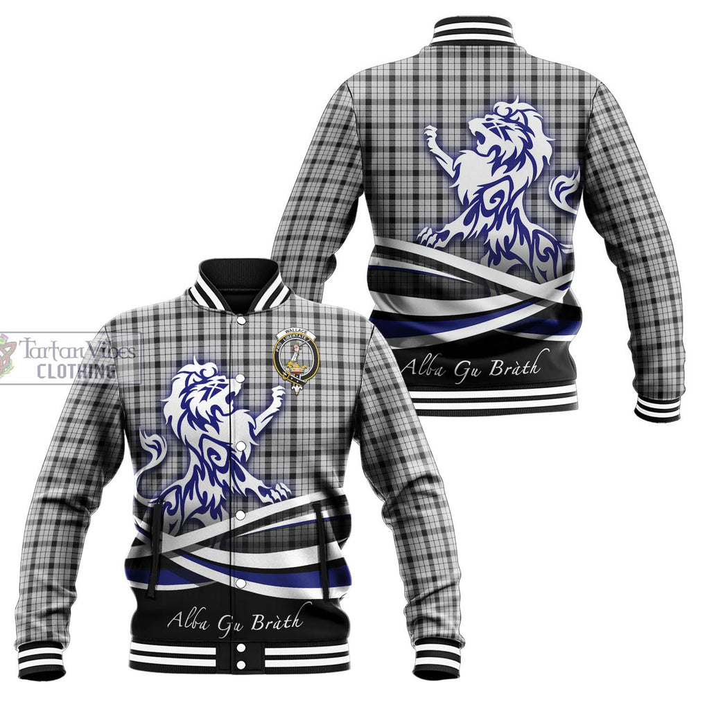 Wallace Dress Tartan Baseball Jacket with Alba Gu Brath Regal Lion Emblem Unisex - Tartanvibesclothing Shop