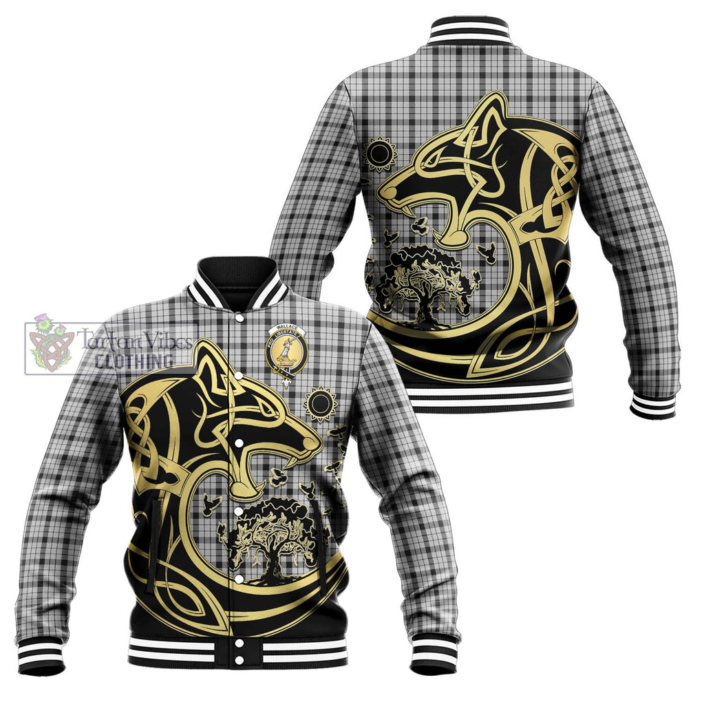 Wallace Dress Tartan Baseball Jacket with Family Crest Celtic Wolf Style Unisex - Tartan Vibes Clothing