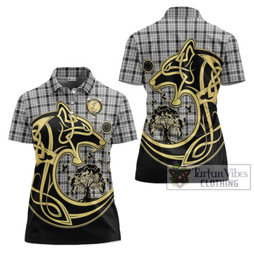 Wallace Dress Tartan Women's Polo Shirt with Family Crest Celtic Wolf Style