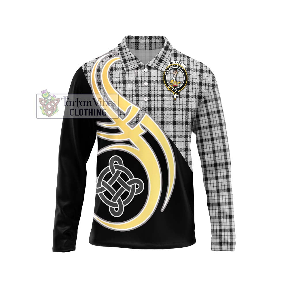 Wallace Dress Tartan Long Sleeve Polo Shirt with Family Crest and Celtic Symbol Style Unisex - Tartan Vibes Clothing