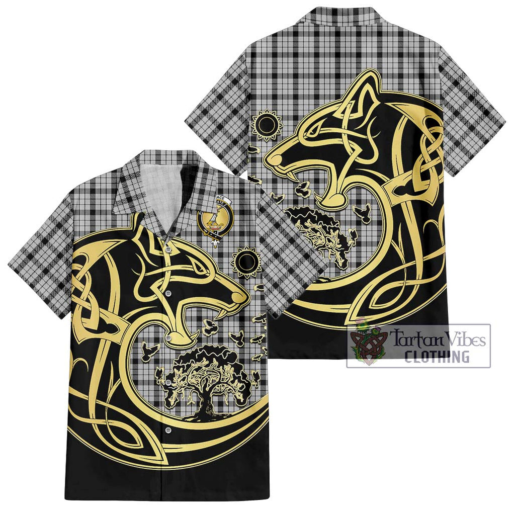 Wallace Dress Tartan Short Sleeve Button Shirt with Family Crest Celtic Wolf Style Kid - Tartan Vibes Clothing