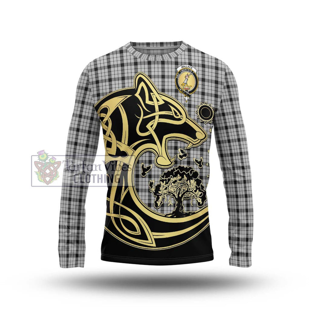 Wallace Dress Tartan Long Sleeve T-Shirt with Family Crest Celtic Wolf Style Unisex - Tartan Vibes Clothing