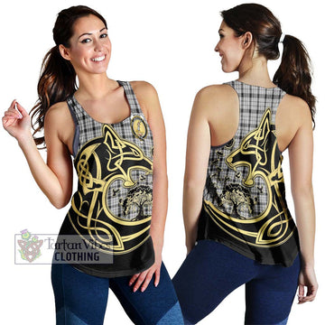 Wallace Dress Tartan Women's Racerback Tanks with Family Crest Celtic Wolf Style