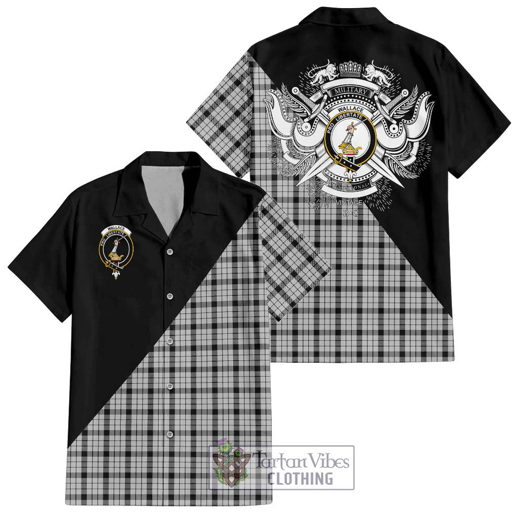 Wallace Dress Tartan Short Sleeve Button Shirt with Family Crest and Military Logo Style Kid - Tartanvibesclothing Shop