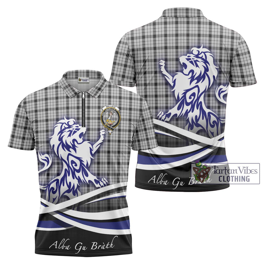 Wallace Dress Tartan Zipper Polo Shirt with Alba Gu Brath Regal Lion Emblem Unisex - Tartanvibesclothing Shop