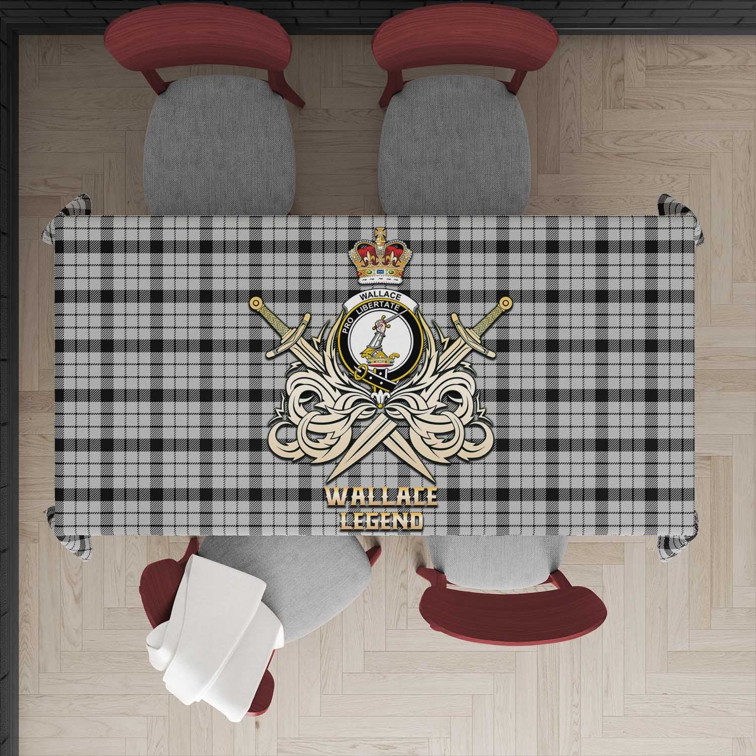 Tartan Vibes Clothing Wallace Dress Tartan Tablecloth with Clan Crest and the Golden Sword of Courageous Legacy