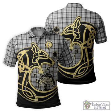 Wallace Dress Tartan Polo Shirt with Family Crest Celtic Wolf Style