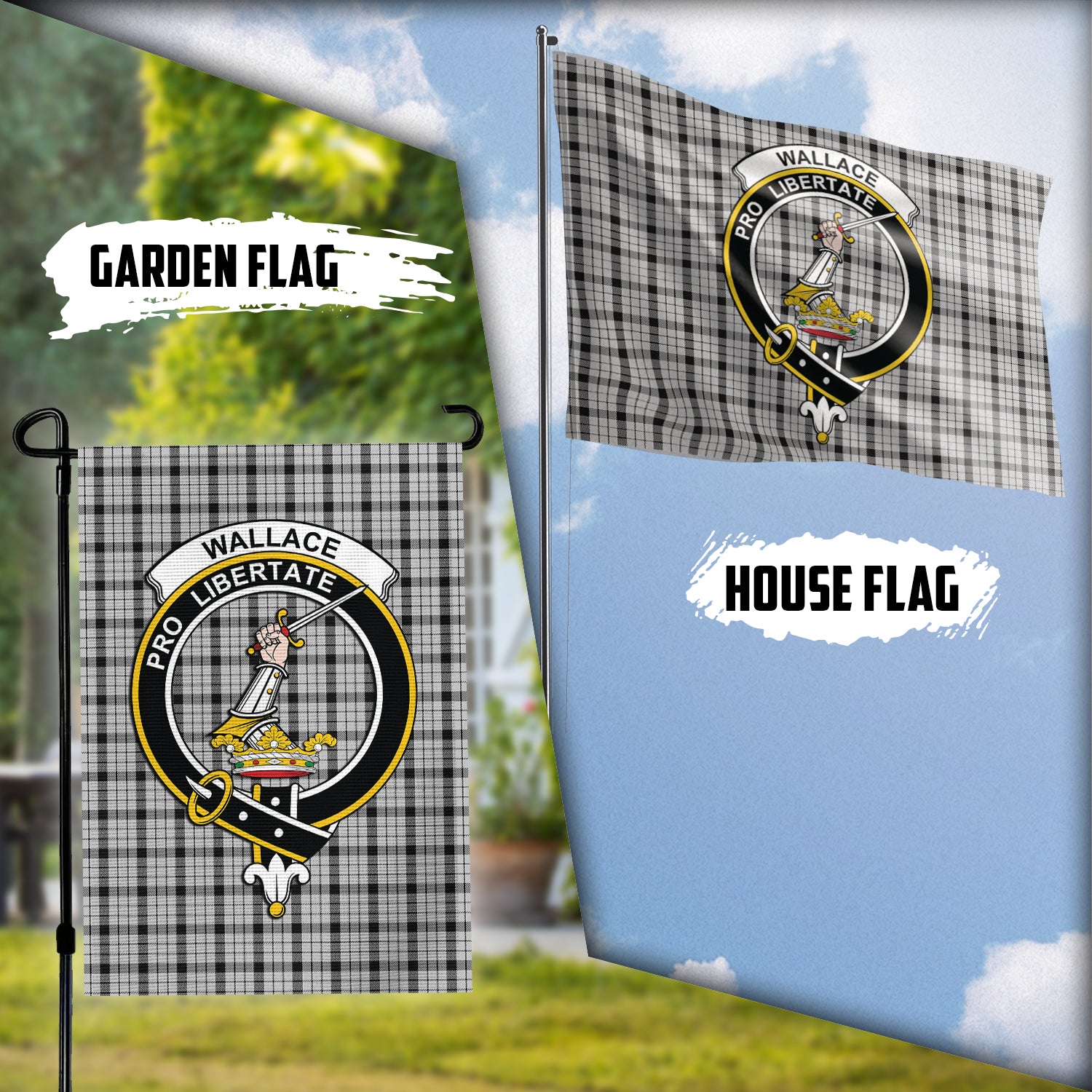 Wallace Dress Tartan Flag with Family Crest Garden Flag (Vertical) - Tartan Vibes Clothing