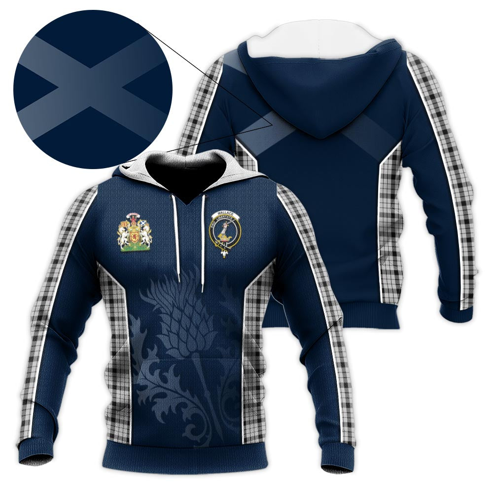 Tartan Vibes Clothing Wallace Dress Tartan Knitted Hoodie with Family Crest and Scottish Thistle Vibes Sport Style