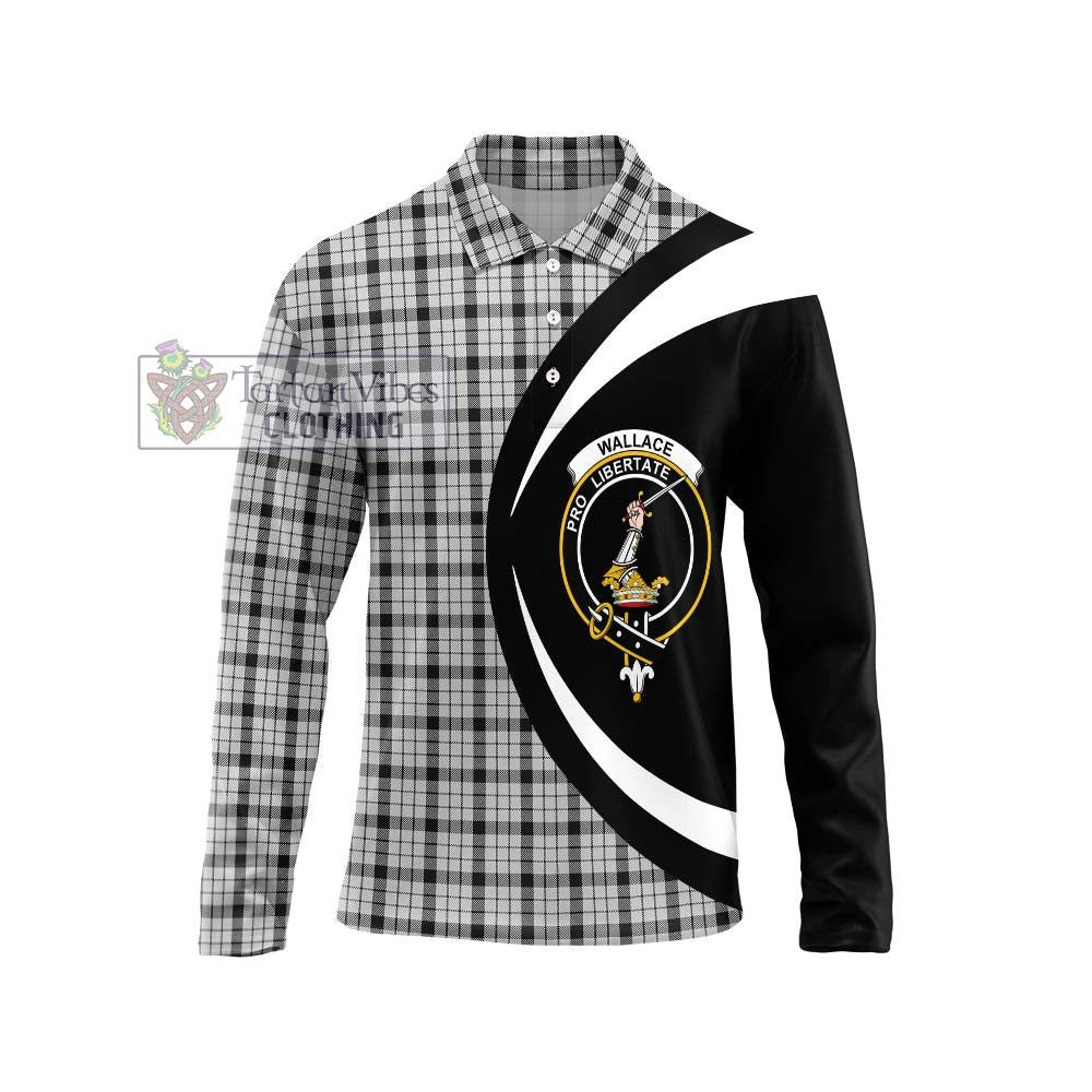 Wallace Dress Tartan Long Sleeve Polo Shirt with Family Crest Circle Style Unisex - Tartan Vibes Clothing