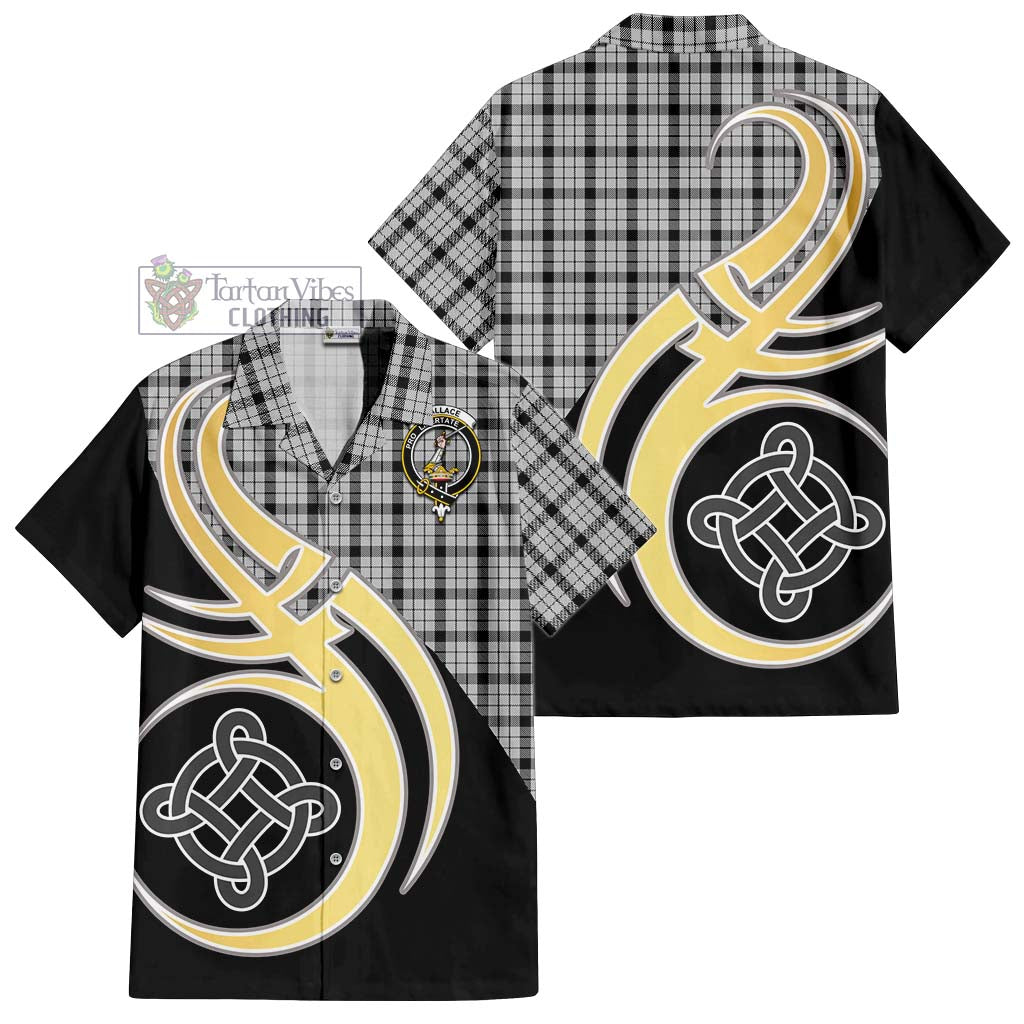 Wallace Dress Tartan Short Sleeve Button Shirt with Family Crest and Celtic Symbol Style - Tartan Vibes Clothing