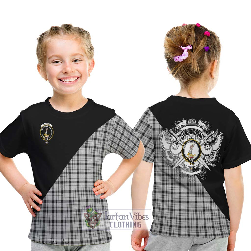 Wallace Dress Tartan Kid T-Shirt with Family Crest and Military Logo Style - Tartanvibesclothing Shop