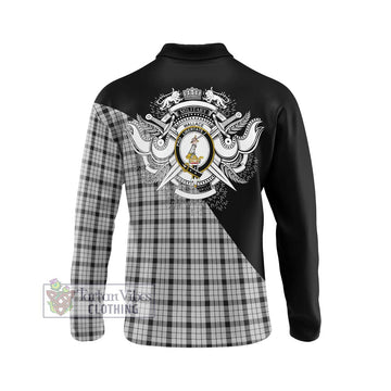 Wallace Dress Tartan Long Sleeve Polo Shirt with Family Crest and Military Logo Style