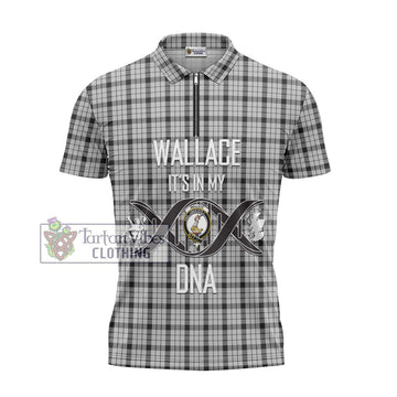 Wallace Dress Tartan Zipper Polo Shirt with Family Crest DNA In Me Style