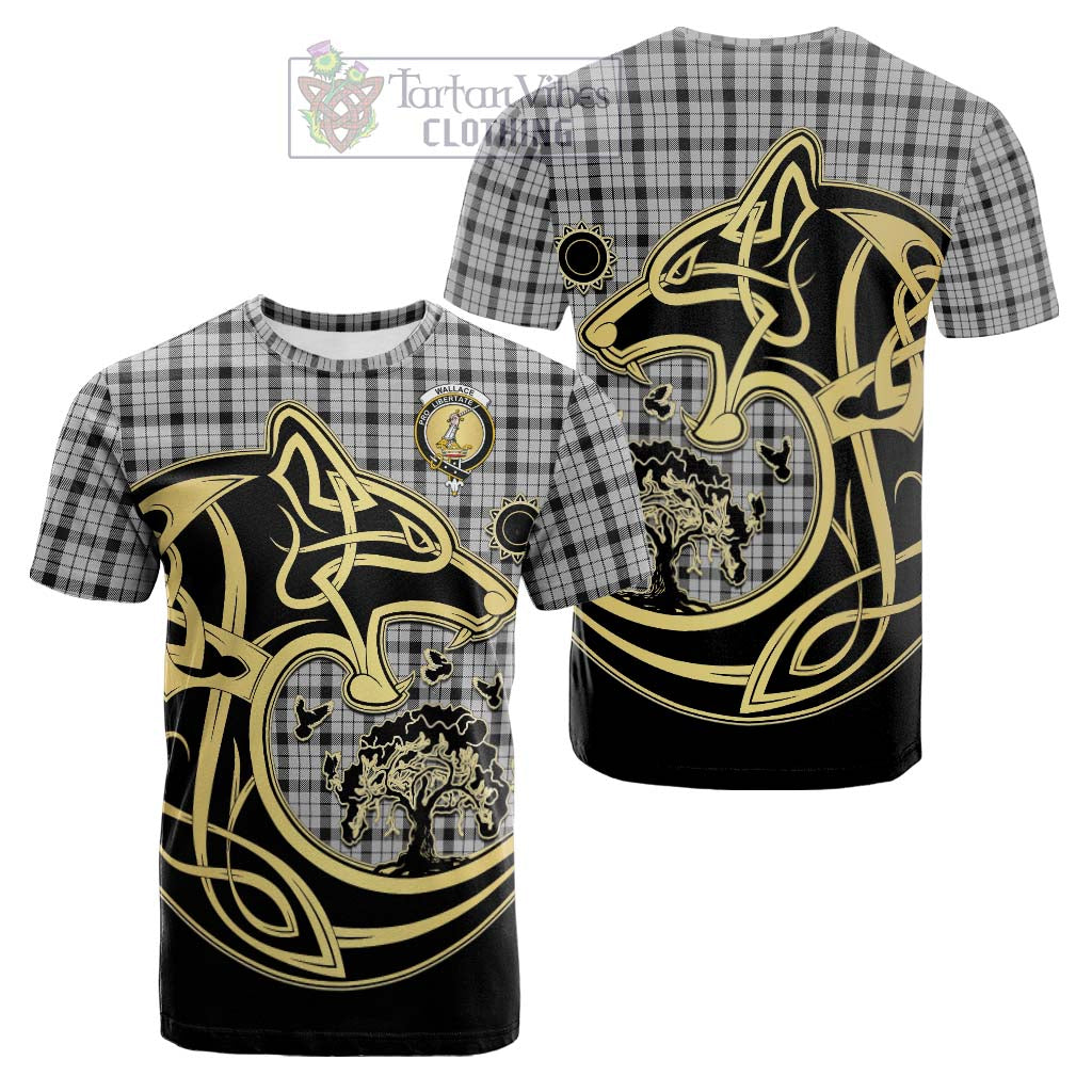 Tartan Vibes Clothing Wallace Dress Tartan Cotton T-shirt with Family Crest Celtic Wolf Style