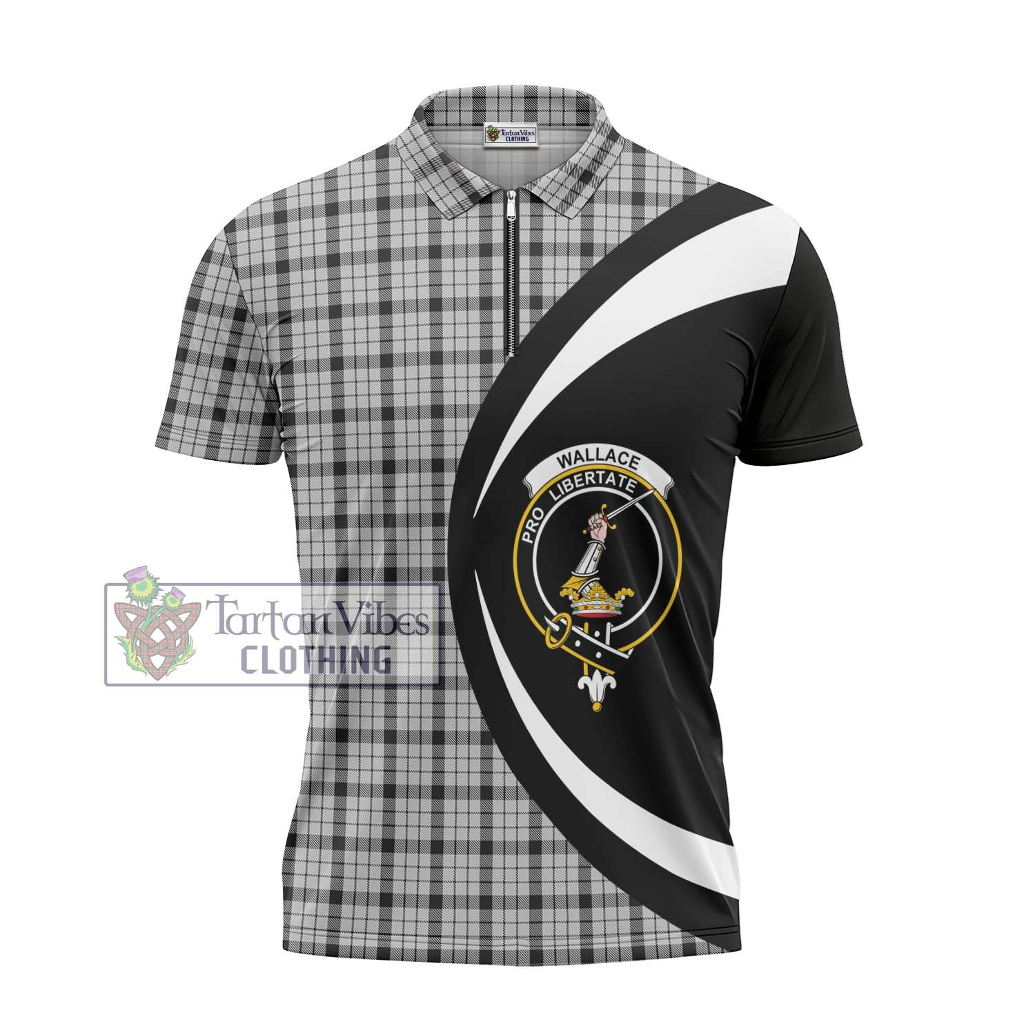 Wallace Dress Tartan Zipper Polo Shirt with Family Crest Circle Style - Tartan Vibes Clothing