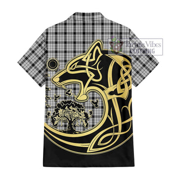 Wallace Dress Tartan Short Sleeve Button Shirt with Family Crest Celtic Wolf Style