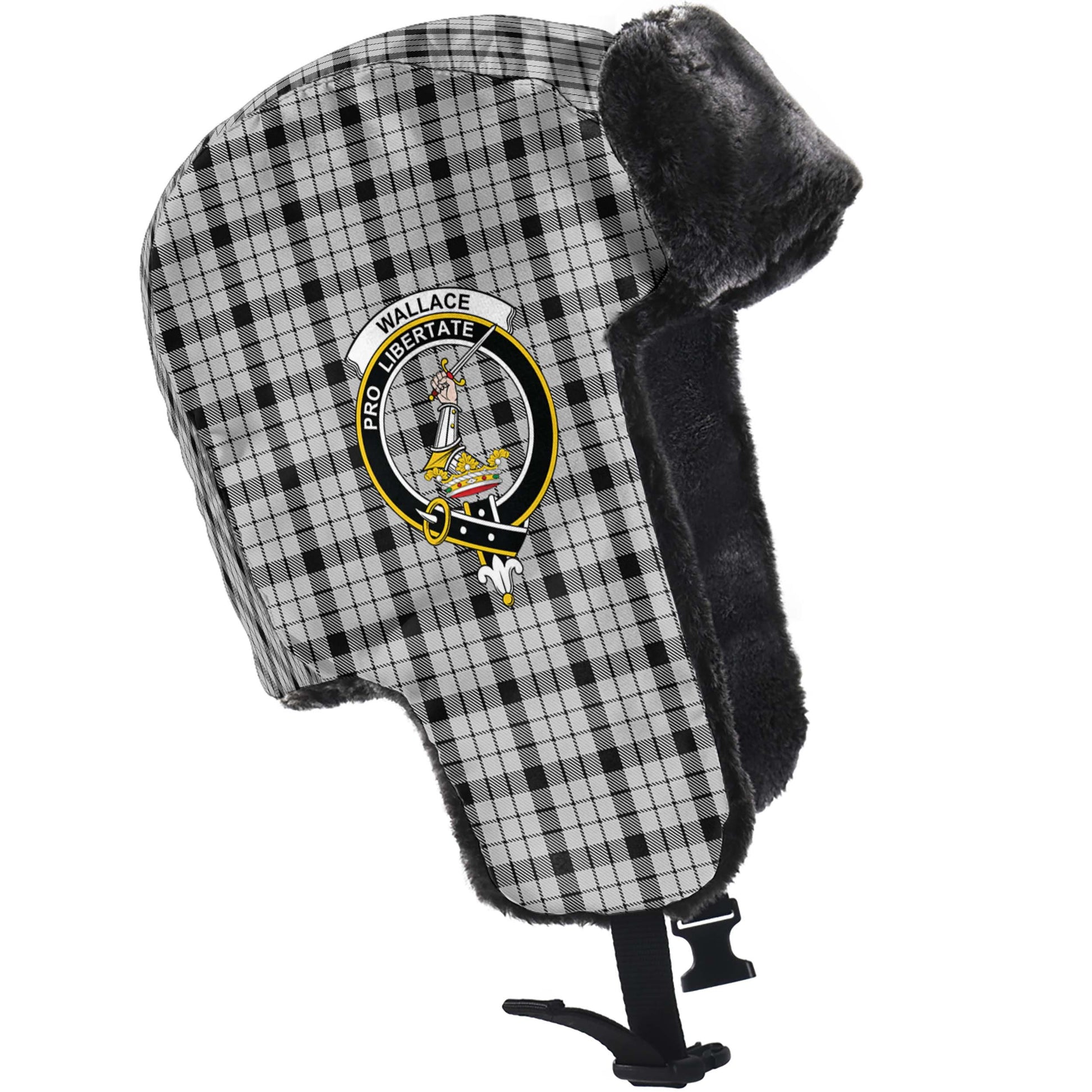 Wallace Dress Tartan Winter Trapper Hat with Family Crest - Tartanvibesclothing