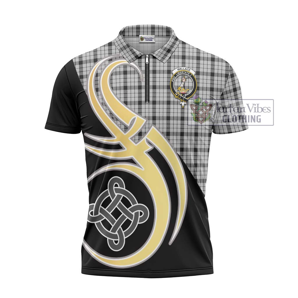 Tartan Vibes Clothing Wallace Dress Tartan Zipper Polo Shirt with Family Crest and Celtic Symbol Style