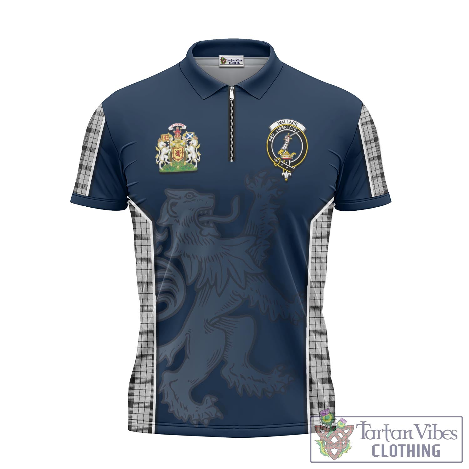 Tartan Vibes Clothing Wallace Dress Tartan Zipper Polo Shirt with Family Crest and Lion Rampant Vibes Sport Style