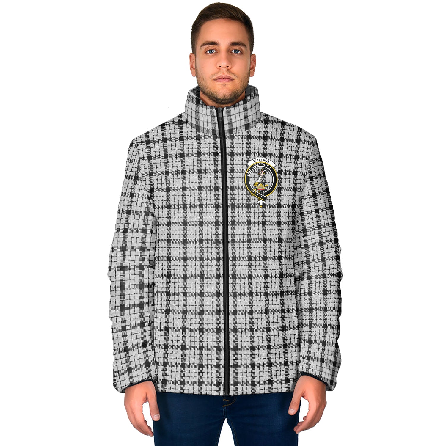 Wallace Dress Tartan Padded Jacket with Family Crest - Tartan Vibes Clothing