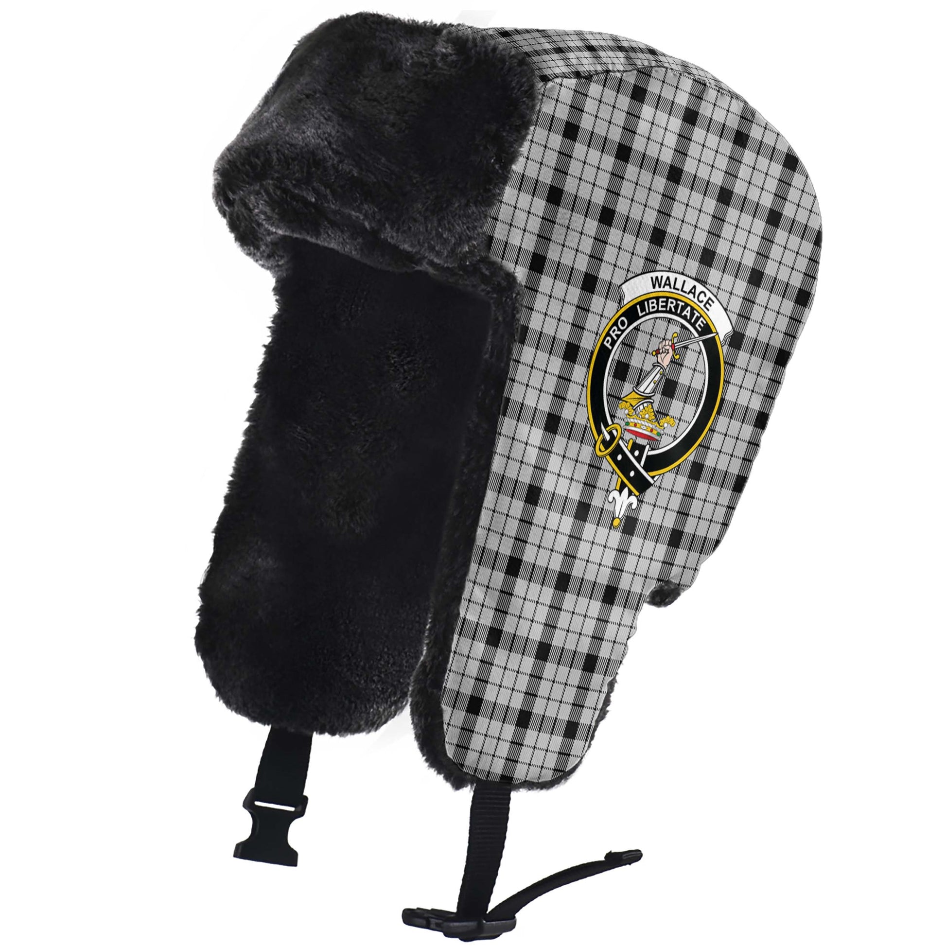 Wallace Dress Tartan Winter Trapper Hat with Family Crest - Tartanvibesclothing