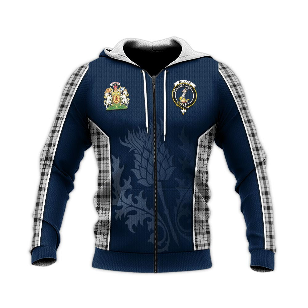 Tartan Vibes Clothing Wallace Dress Tartan Knitted Hoodie with Family Crest and Scottish Thistle Vibes Sport Style