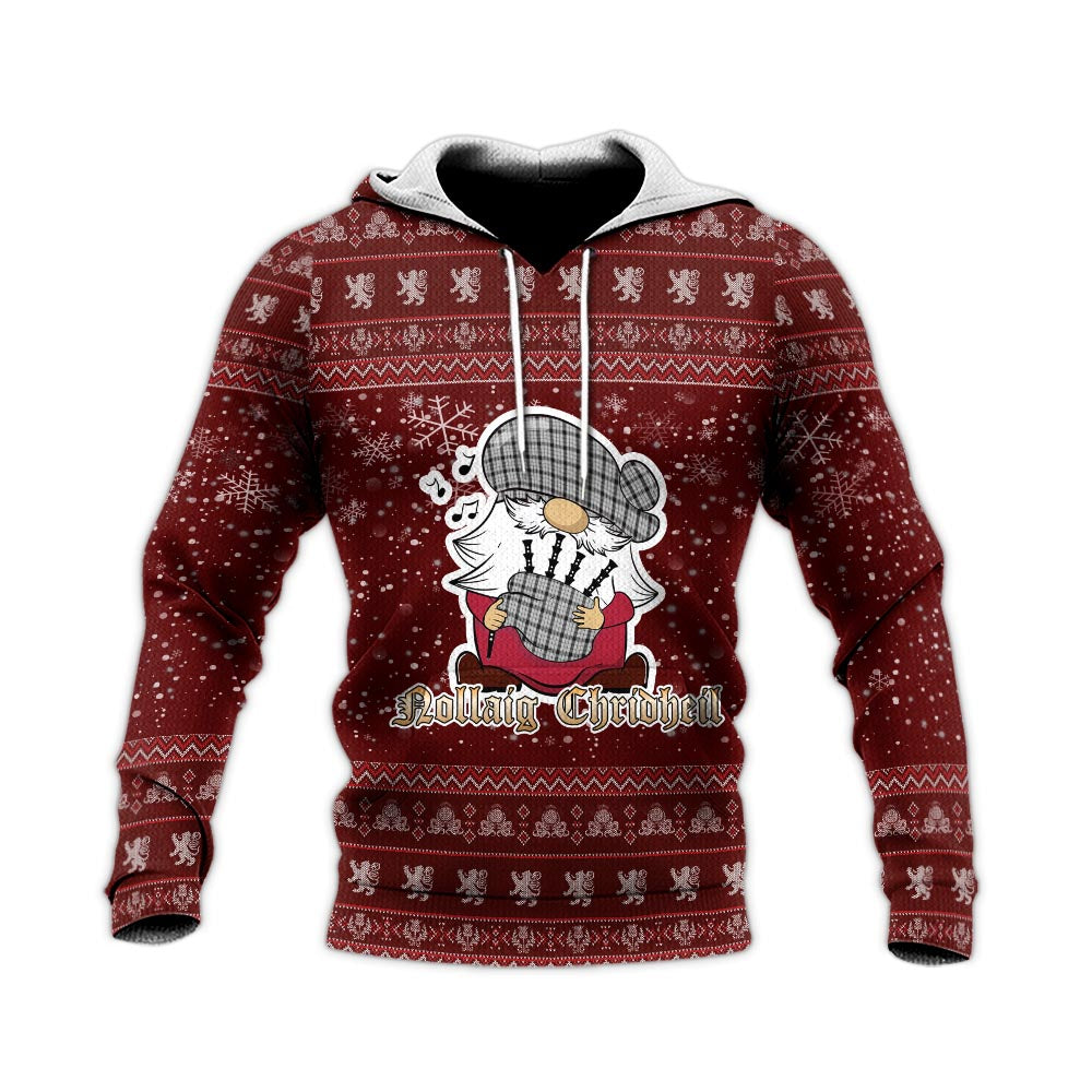 Wallace Dress Clan Christmas Knitted Hoodie with Funny Gnome Playing Bagpipes - Tartanvibesclothing