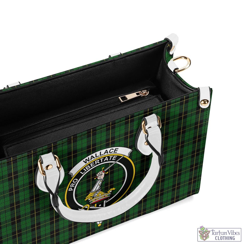 Tartan Vibes Clothing Wallace Hunting Tartan Luxury Leather Handbags with Family Crest